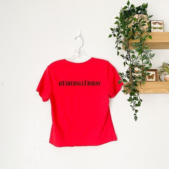 ☀️ FIREBALL Whiskey Crop Top Graphic Tee Size XS Casual Going Out Red Party Cute - Picture 2 of 2